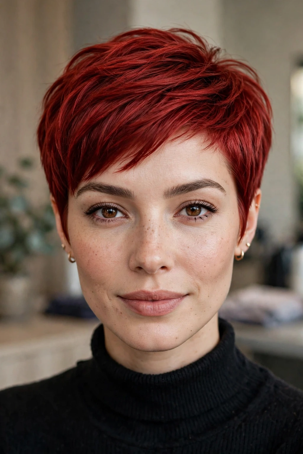 Chic cherry red pixie cut