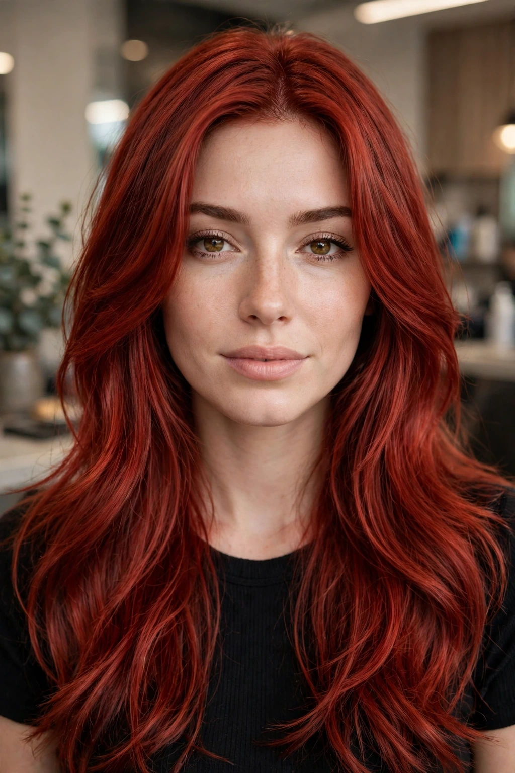Long layered cherry red hair