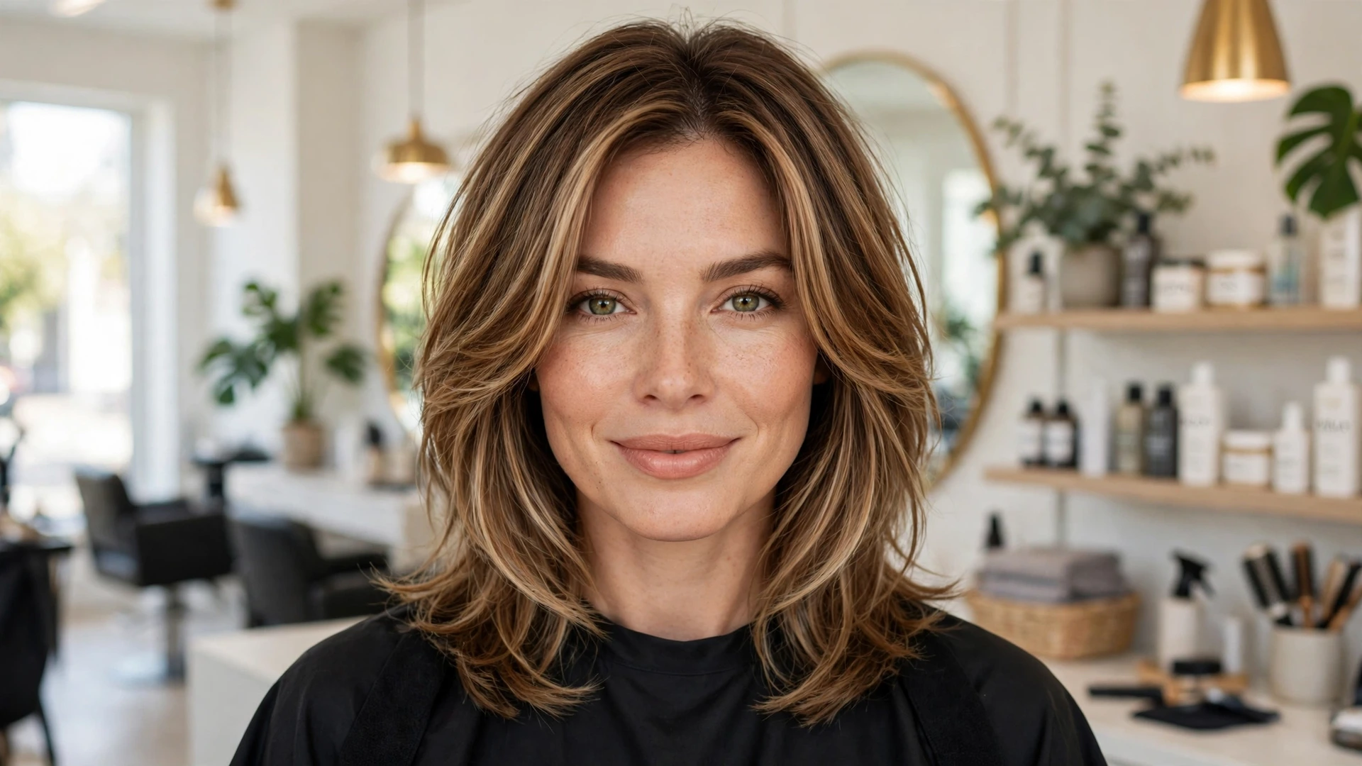 Woman with soft face framing layers