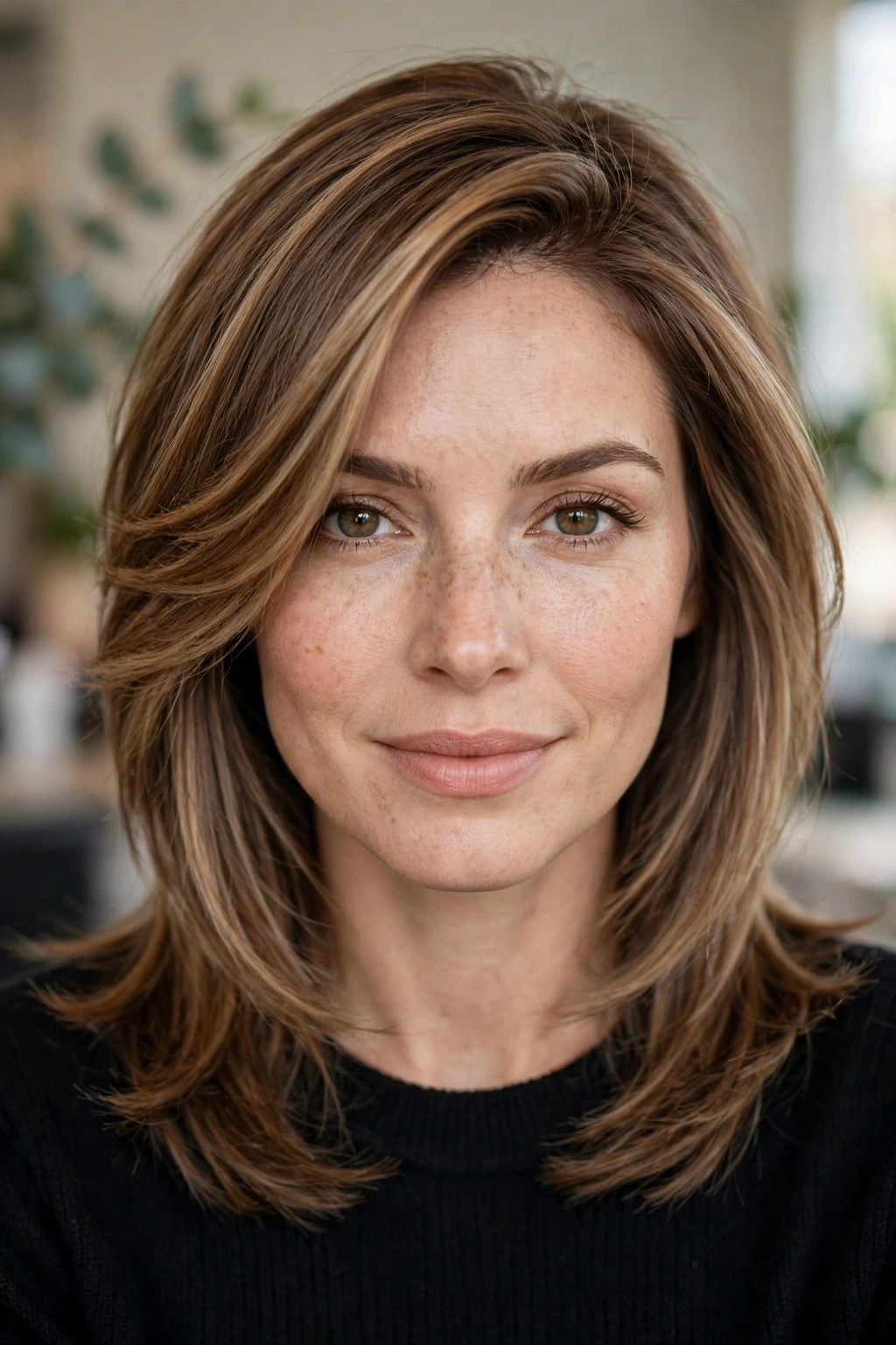 Side-swept face framing layers