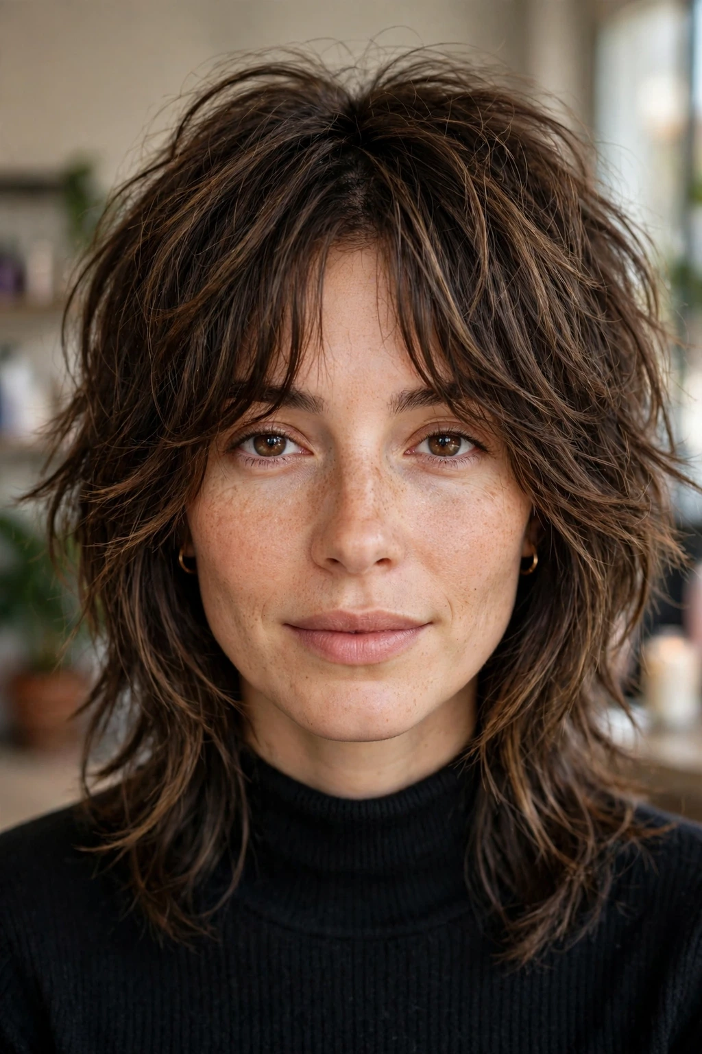 Shaggy haircut with face framing layers