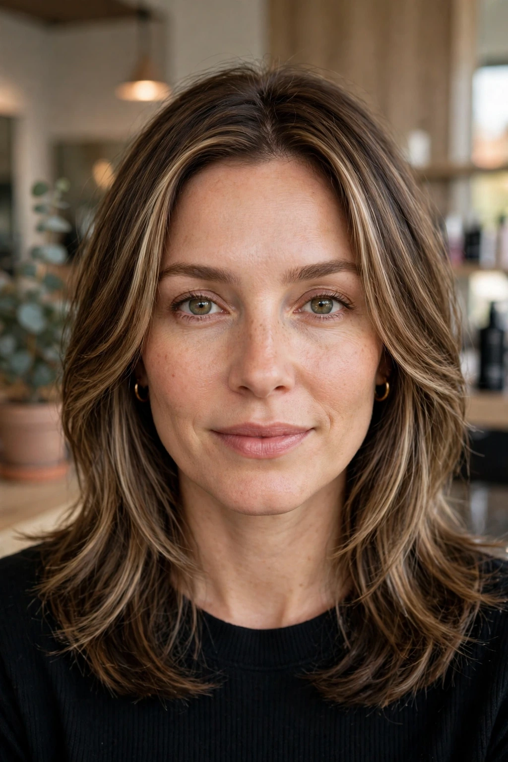 Medium-length hair with face framing layers