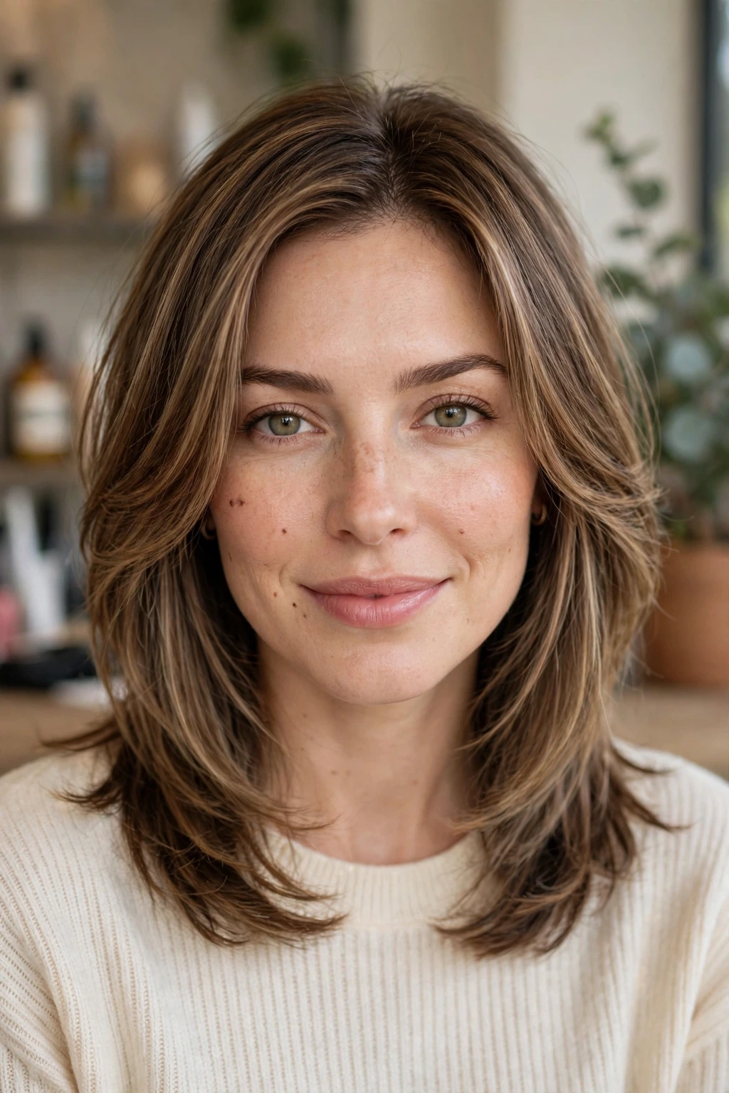 Softly blended face framing layers