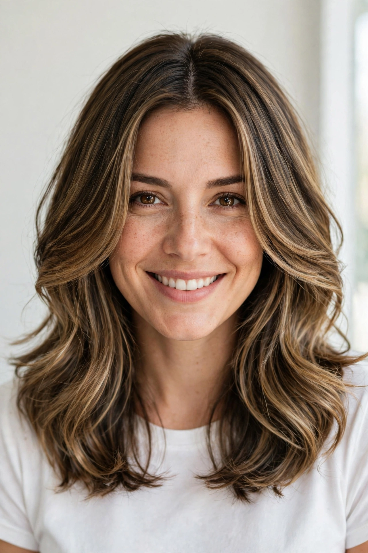 Curtain-Layered Midi hairstyle