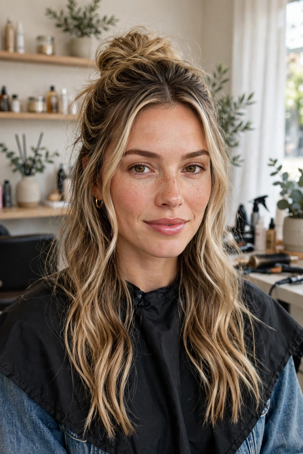 Half up messy bun