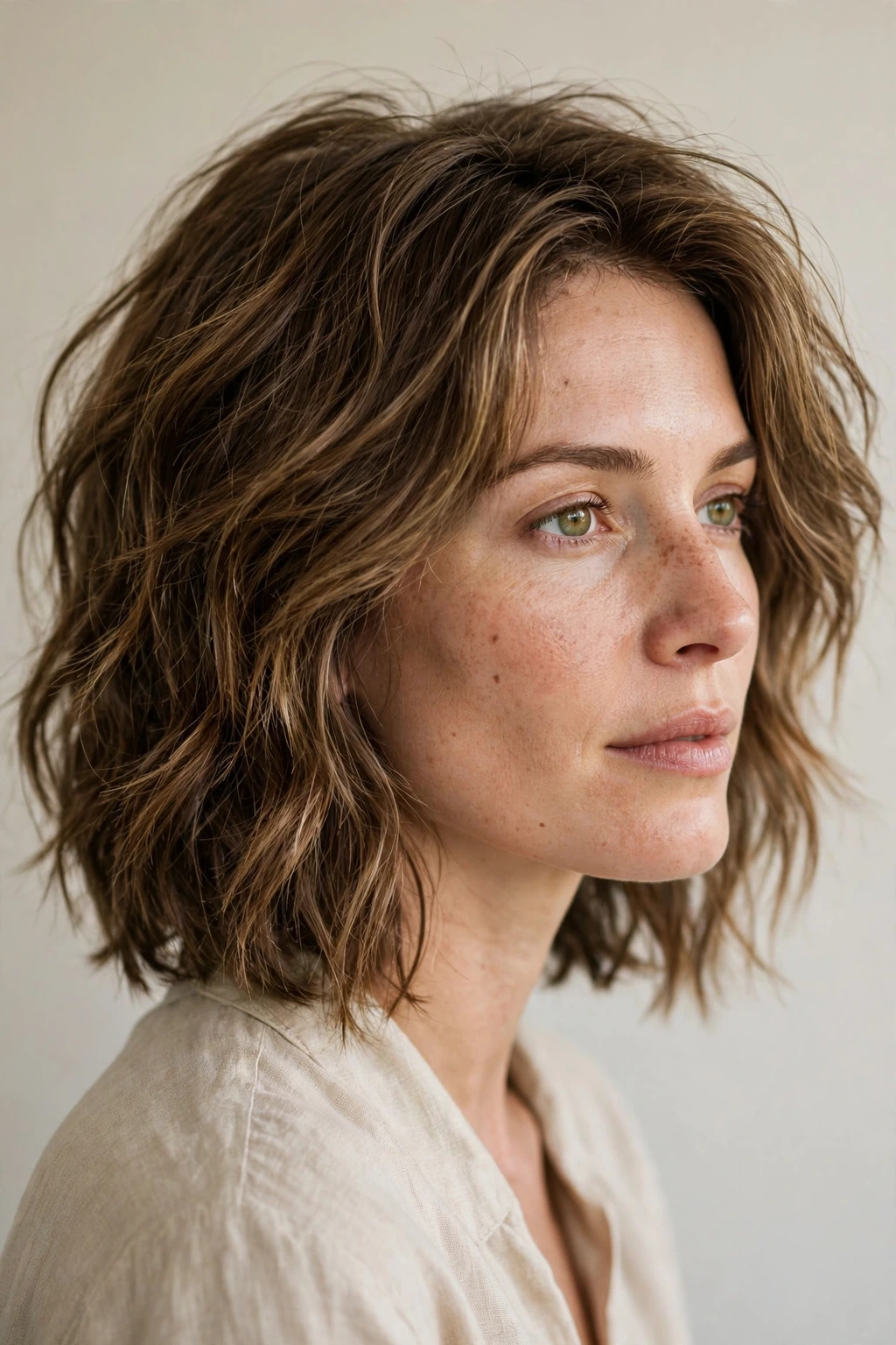 Textured midi layered haircut