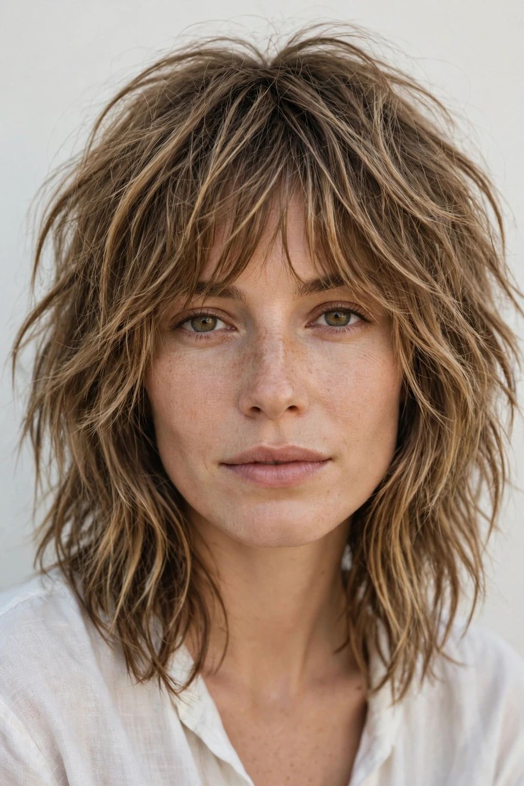 Tousled shoulder length shag