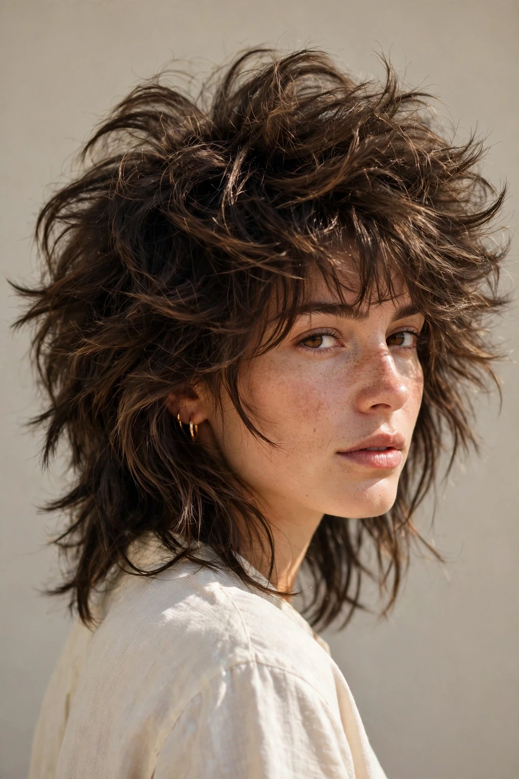 Voluminous wolf cut hairstyle