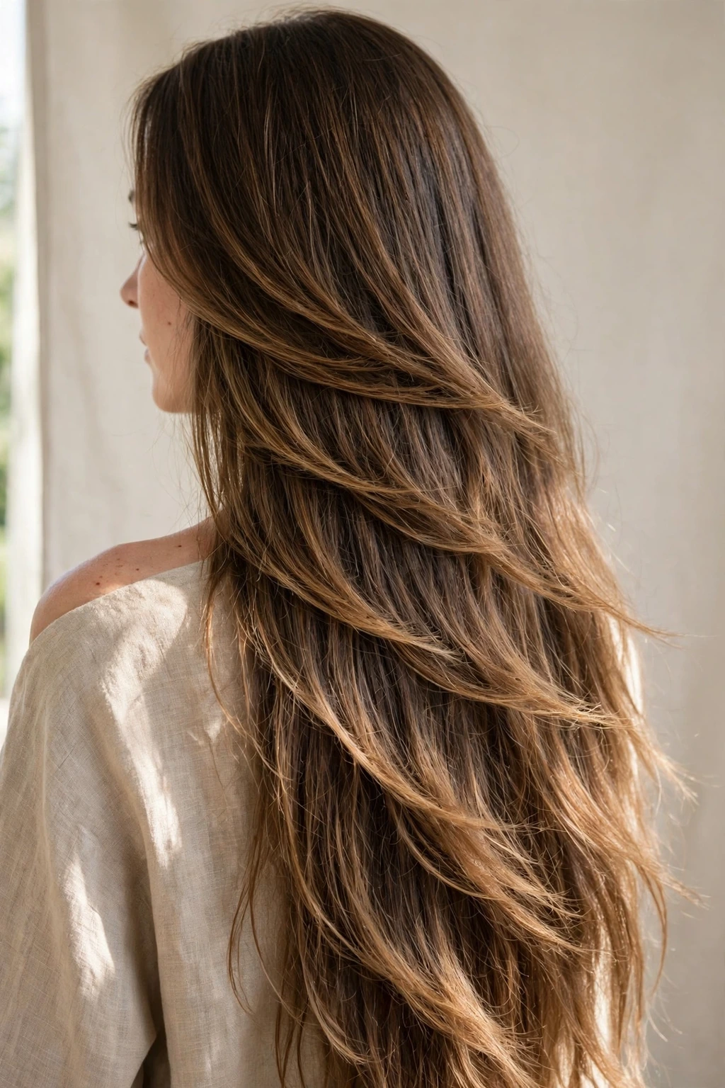 Long cascading layered haircut