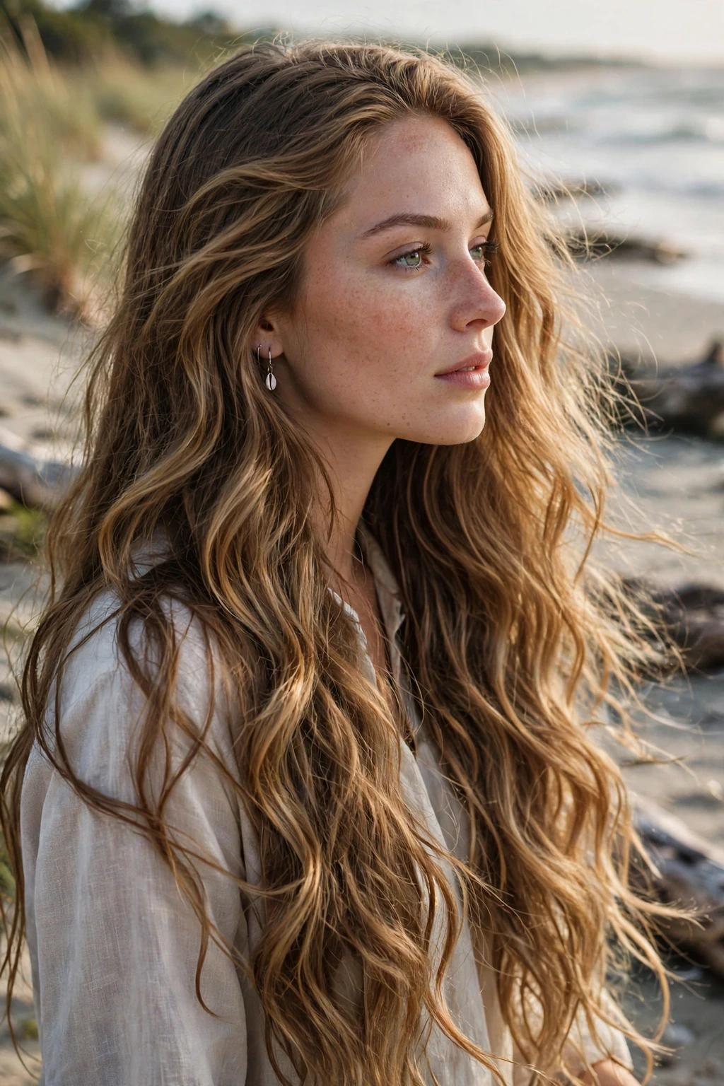 Long wavy mermaid layered hair