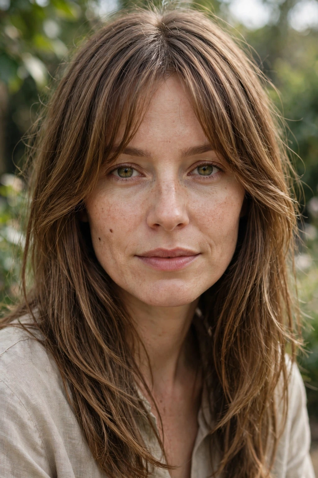 Long hair with curtain bangs layers