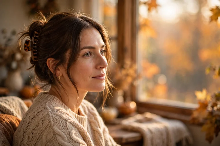 Woman with medium-length hair in a claw-clip twist for fall