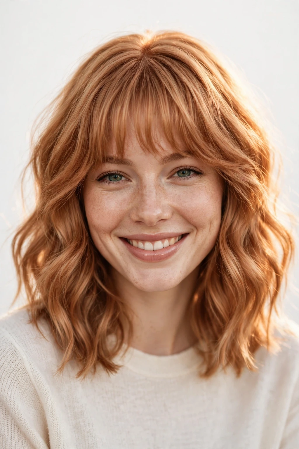 Wavy lob with bangs