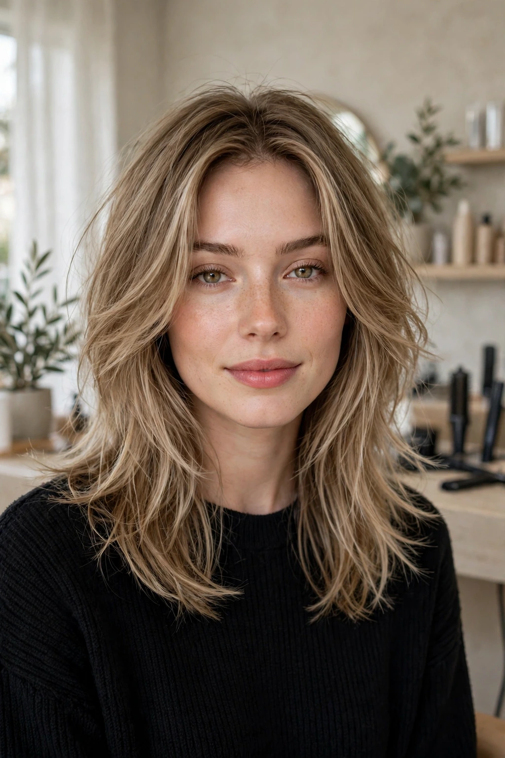 Feathered midi haircut with layers