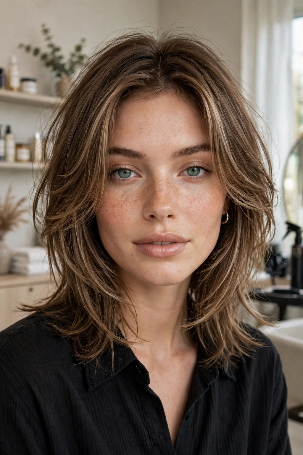 Wispy midi layers hairstyle