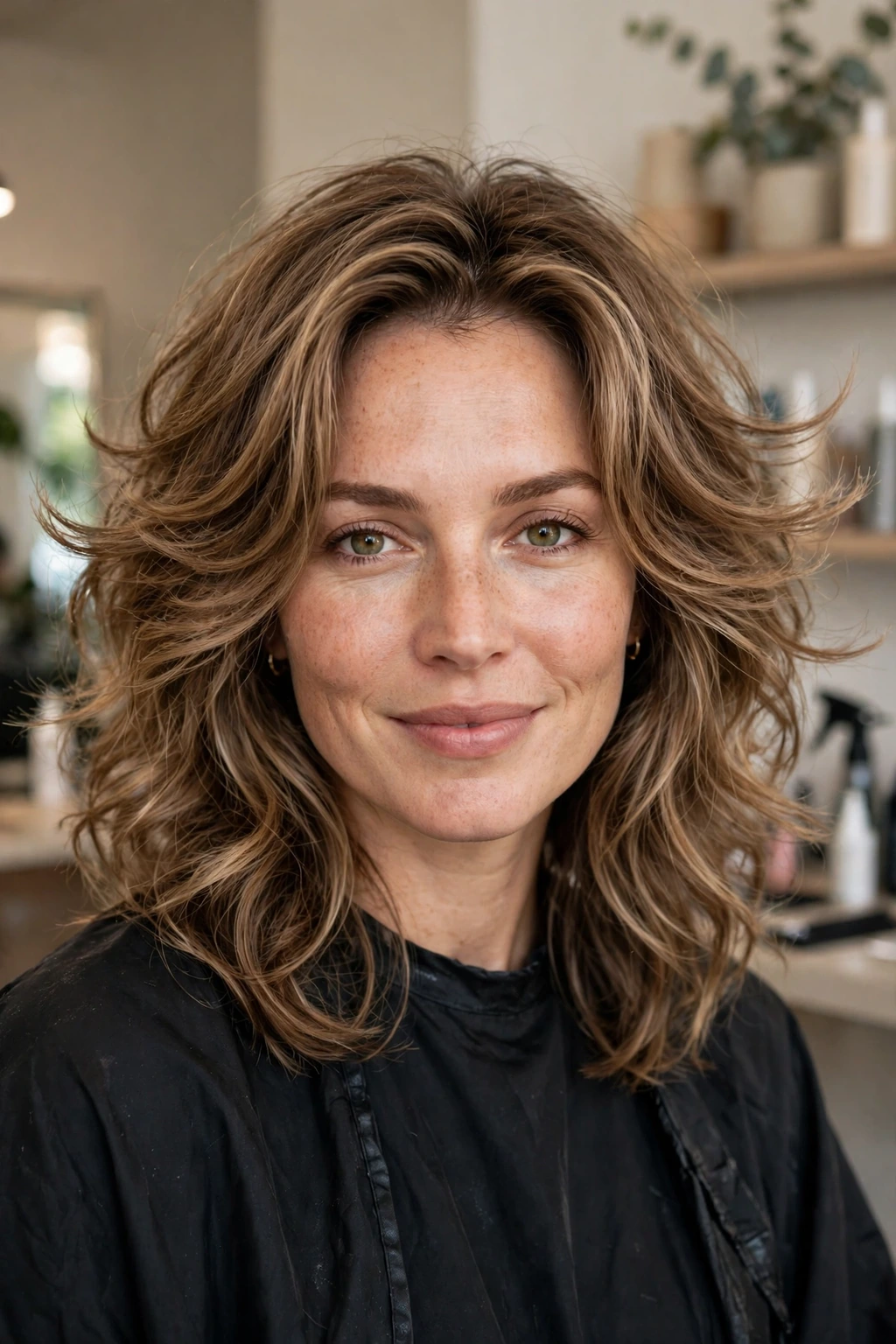 Bouncy layered midi hairstyle