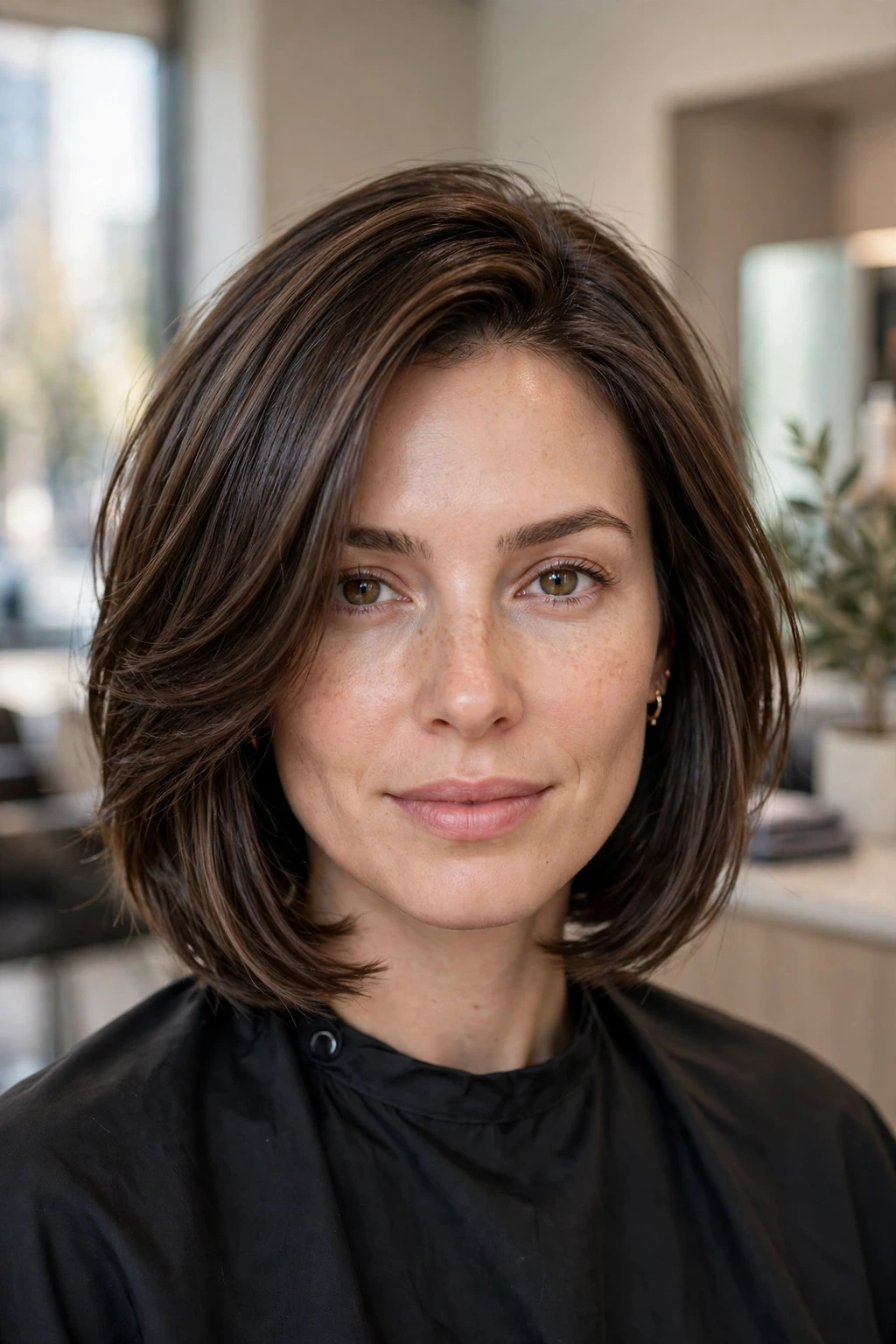 Glossy layered bob hairstyle