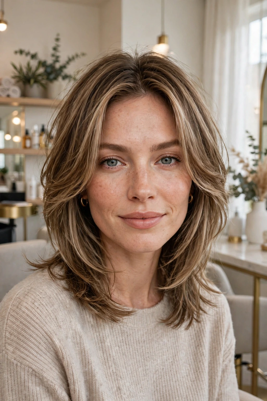 Face-framing midi layers hairstyle