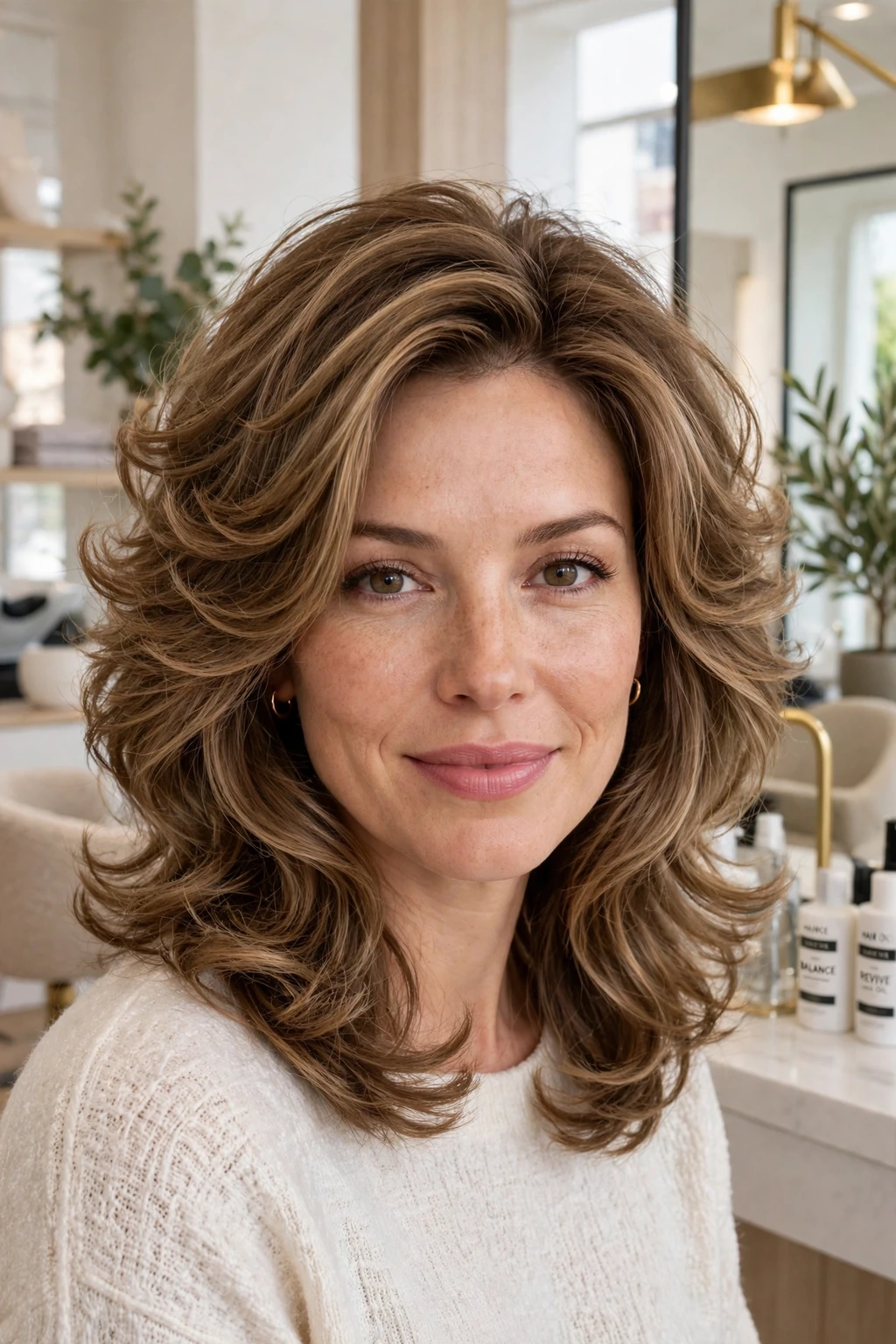Voluminous midi layers hairstyle