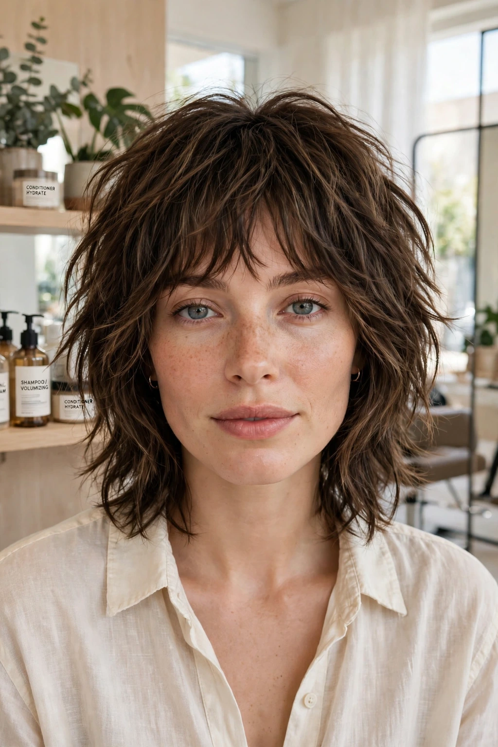 Shaggy midi texture haircut