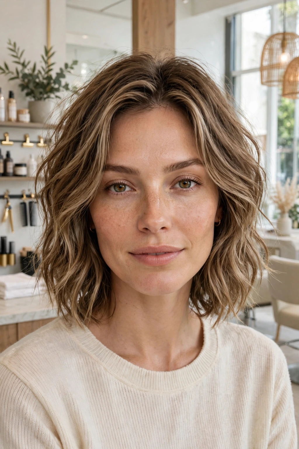 Tousled midi waves hairstyle