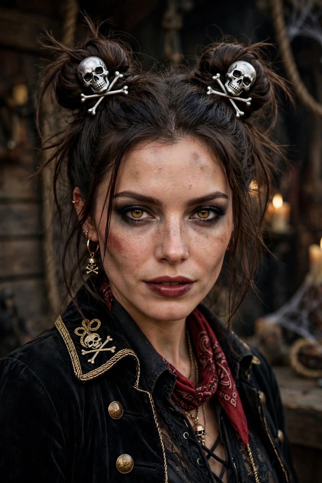 Skull and crossbones buns hairstyle