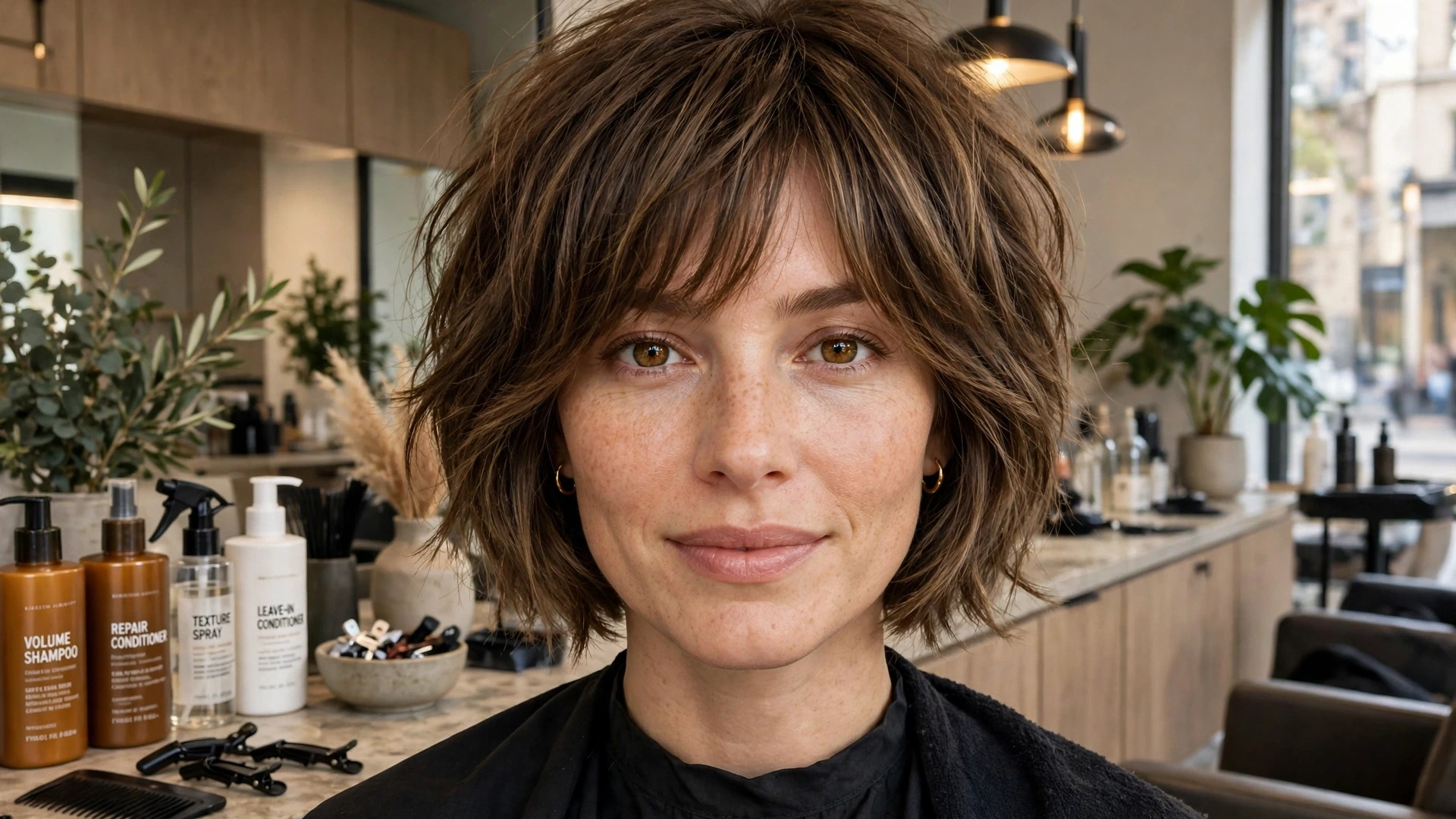 Woman with chic shaggy bob hairstyle