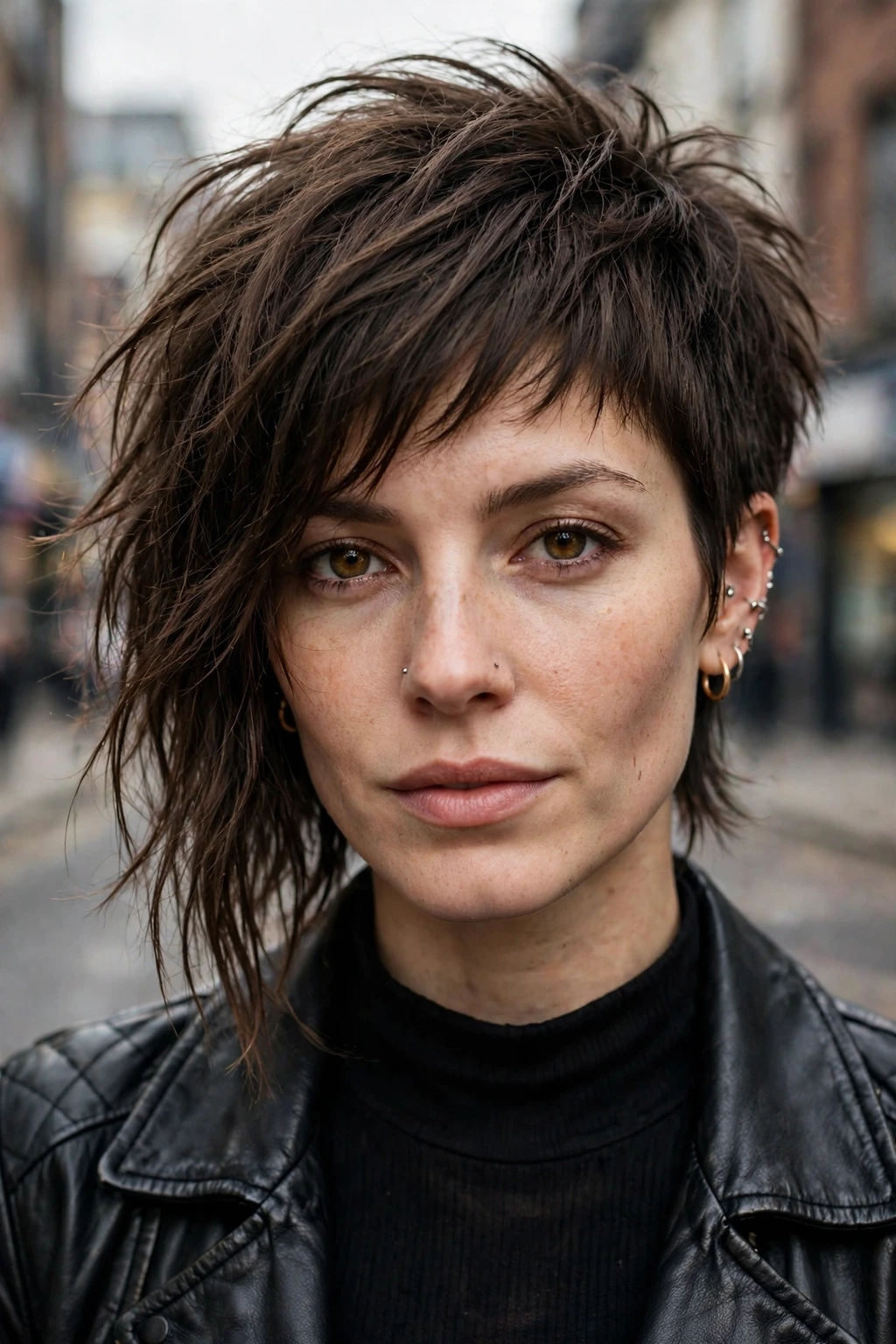 Asymmetrical shaggy bob hairstyle