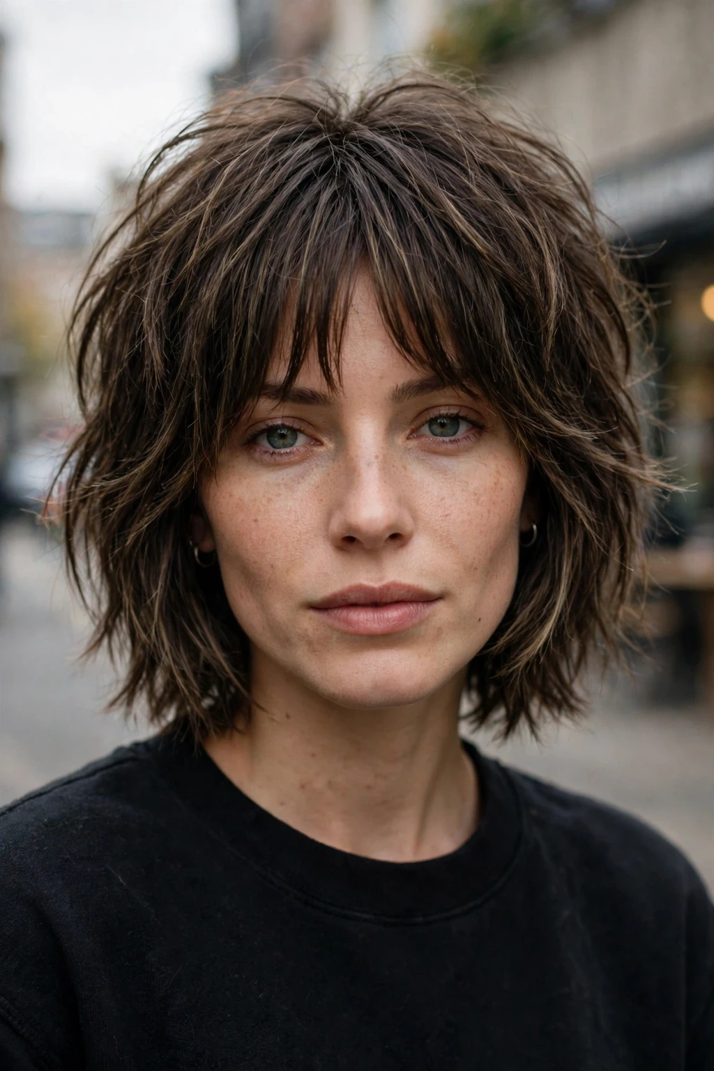 Shaggy bob with curtain bangs hairstyle