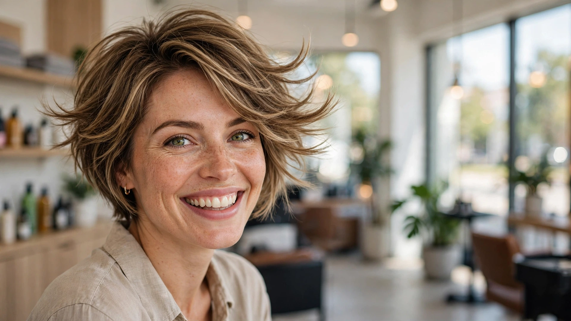 Woman with a stylish short layered haircut