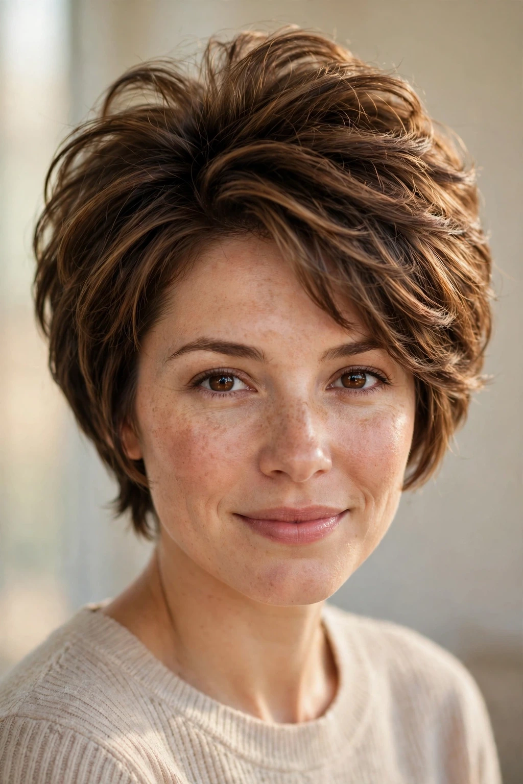 Short layered haircut with volume