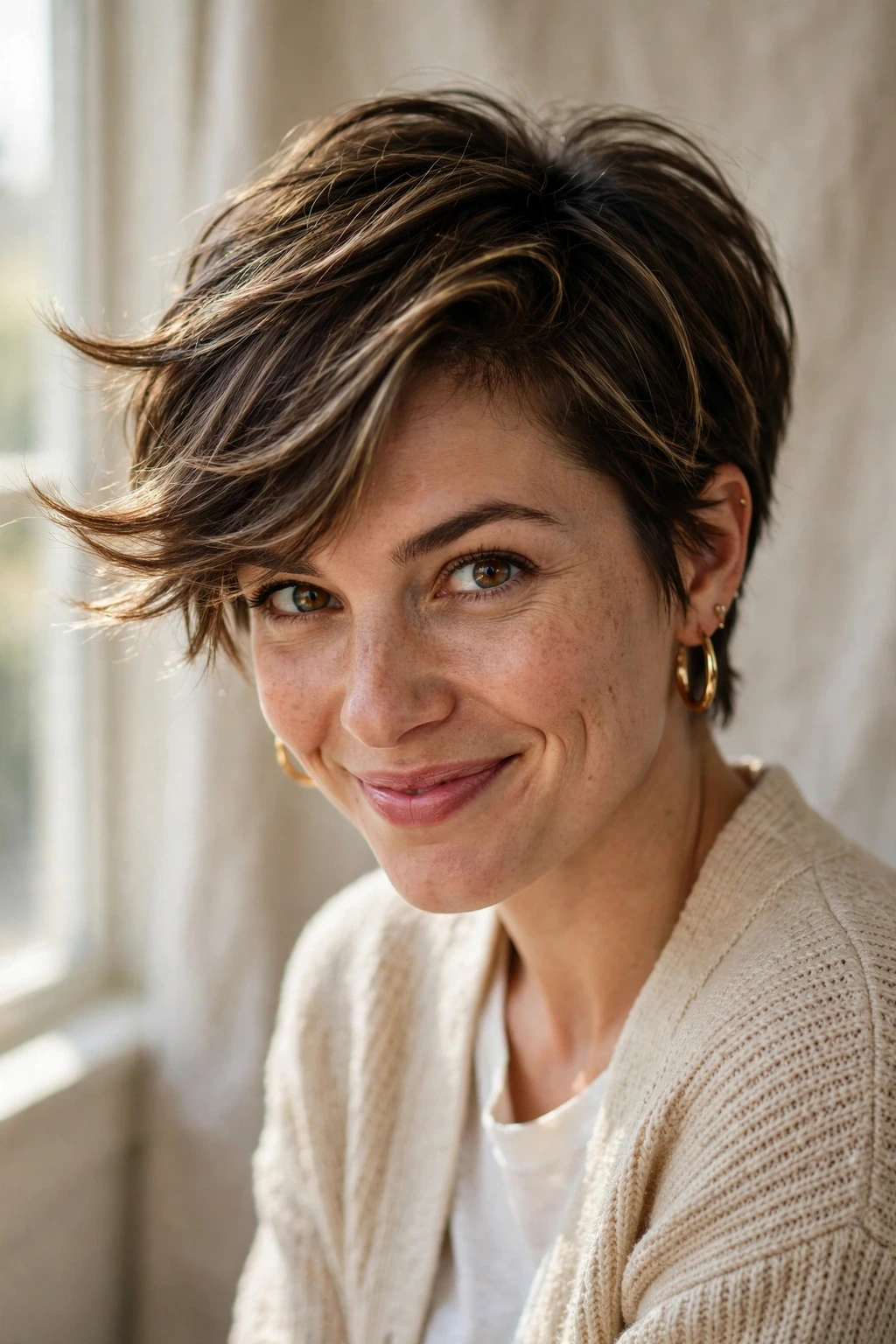 Short haircut with side sweep