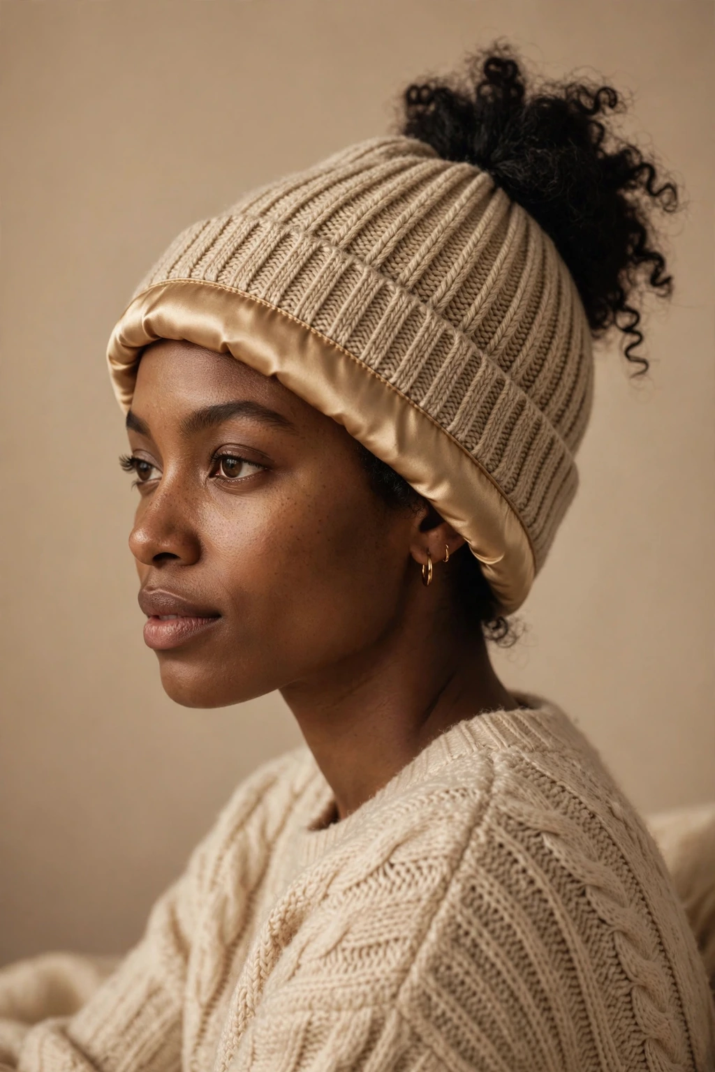 The Satin-Lined Beanie Bun hairstyle