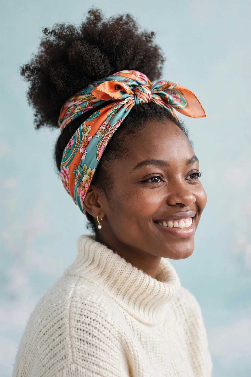 The Scarf-Wrapped Puff hairstyle