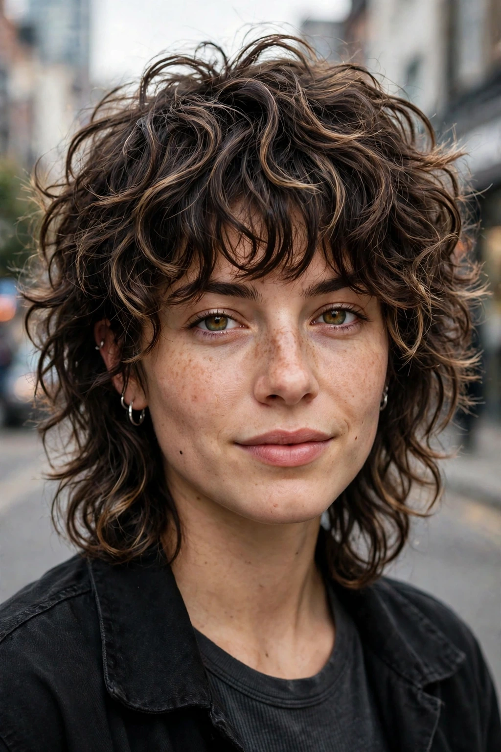 Curly wolf cut hairstyle